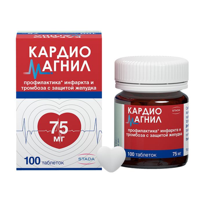Изображение товара Кардиомагнил таб п/об/пл 75 + 15,2мг №100 (Ацетилсалициловая к-та + Магния гидроксид)