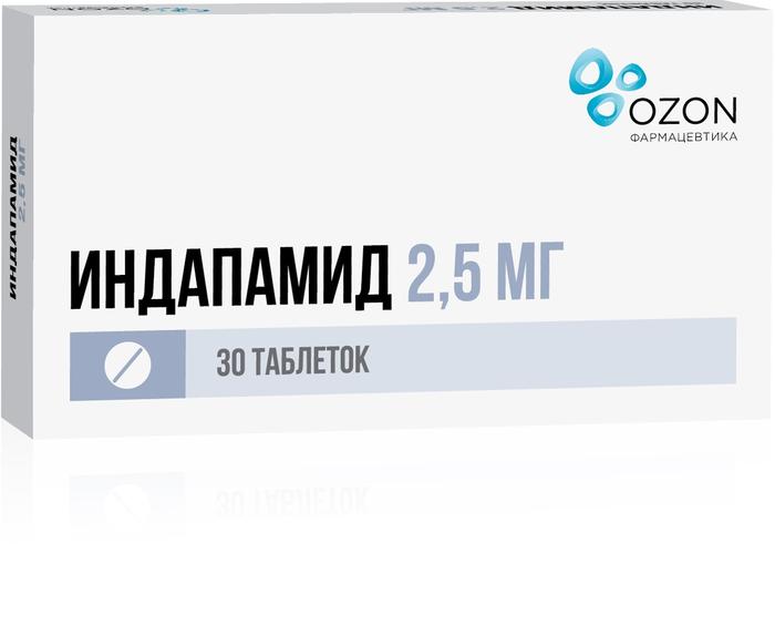 Изображение товара Индапамид таб п/об/пл 2,5мг №30 /озон/ (Индапамид)