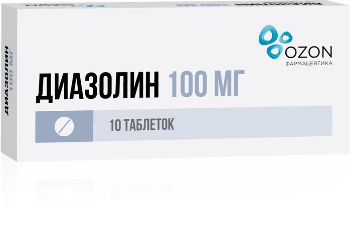 Изображение товара Диазолин таблетки 100 мг №10 для лечения аллергии Отек Квинке и дерматозов