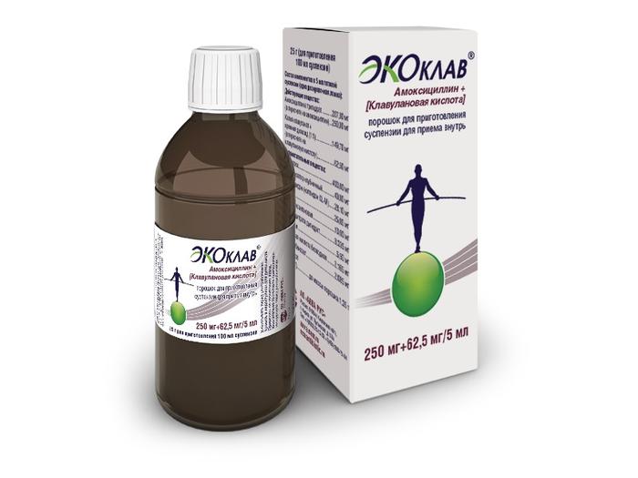 Изображение товара Экоклав пор-п д/сусп. 250мг+62,5мг 5мл №1 для взрослых и детей