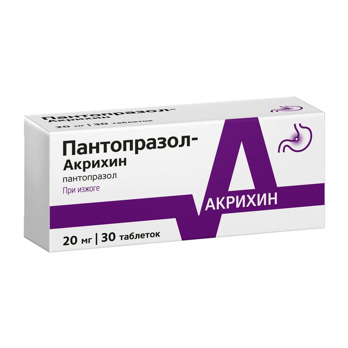Изображение товара Пантопразол-акрихин таб киш.раств. п/об/пл 20мг №30 (Пантопразол)