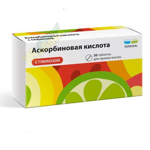Изображение товара Аскорбиновая кислота с глюкозой таблетки 100мг 30 шт для укрепления иммунитета
