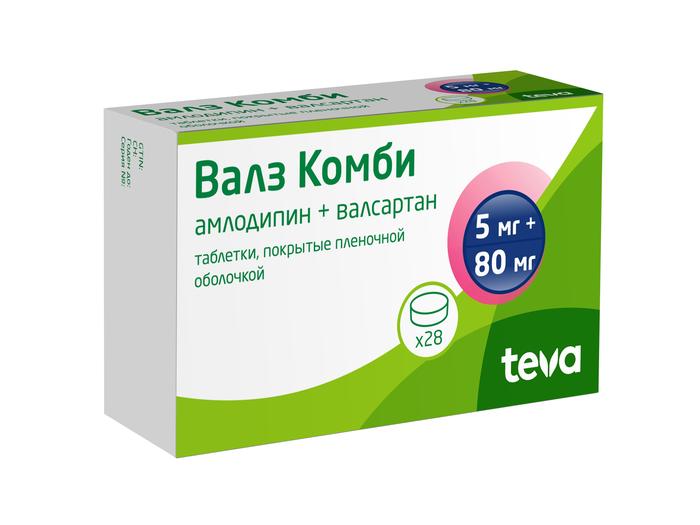 Изображение товара Валз комби таб п/об/пл 5мг + 80мг №28 (Амлодипин + Валсартан)