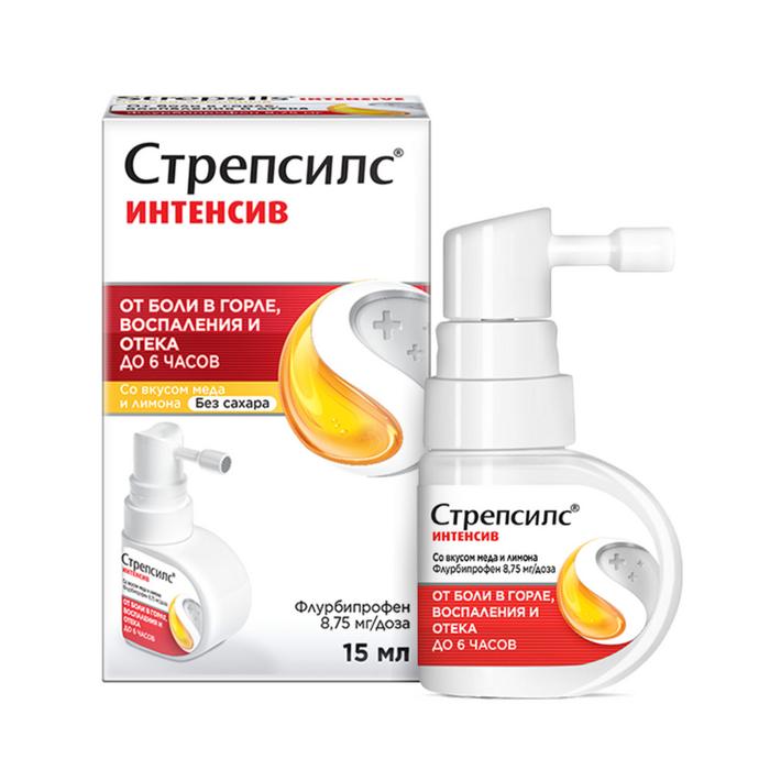 Изображение товара Стрепсилс интенсив спрей дозир. 8,75мг/доза15мл мед-лимон фл (Флурбипрофен)