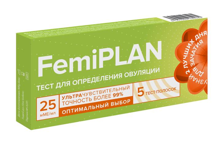 Изображение товара Тест на овуляцию FemiPlan высокая чувствительность 25 мМЕ/мл №5