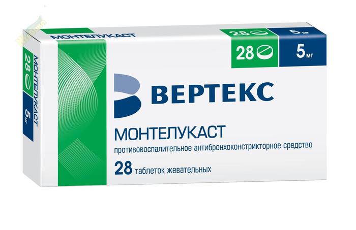 Изображение товара Монтелукаст жевательные таблетки 5 мг 28 шт Вертекс для профилактики астмы и аллергий
