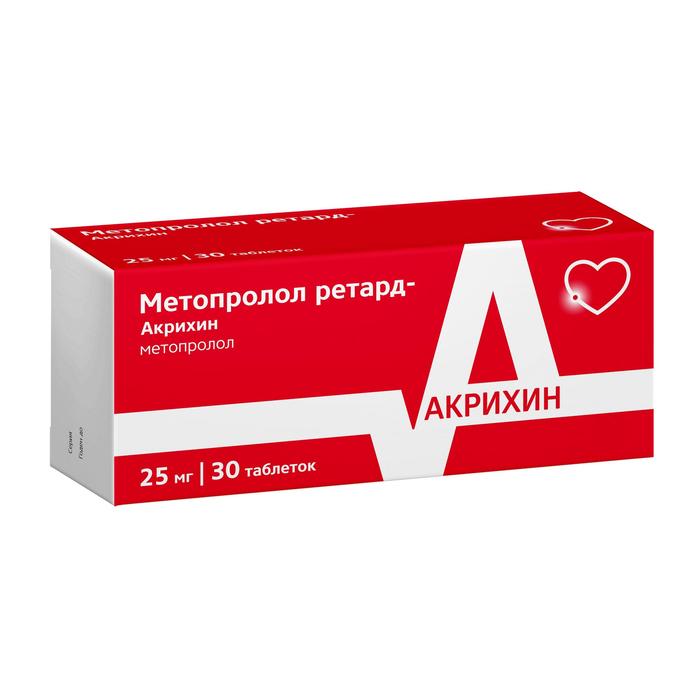 Изображение товара Метопролол ретард-акрихин таб пролонг. п/об/пл 25мг №30 (Метопролол)