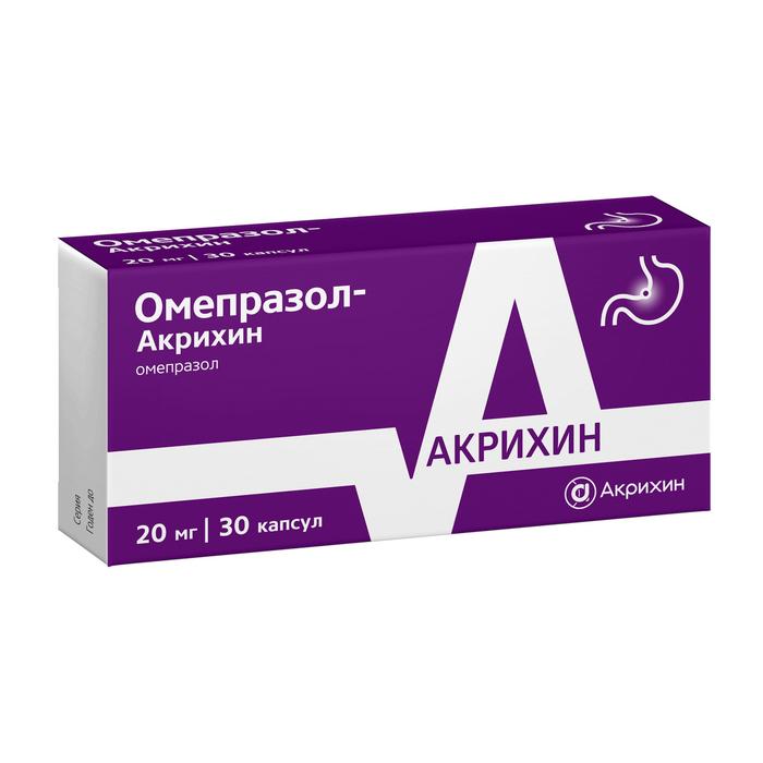 Изображение товара Омепразол-акрихин капсулы 20 мг для лечения заболеваний ЖКТ