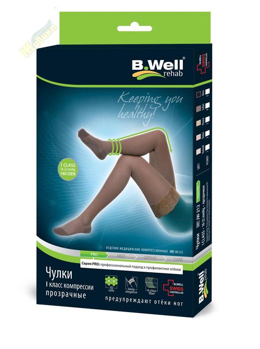 Изображение товара БИ ВЕЛЛ Про чулки компресс. ажур. верх прозр. 1кл.18-22мм р.2 арт.jw-212 неро (B.Well)