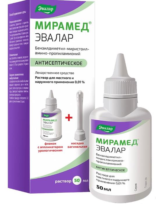 Изображение товара Мирамед эвалар р-р д/местн/наруж.прим. 0,01% 50мл фл + насадка вагинальная (Бензилдиметил-миристоиламино-пропиламмоний)
