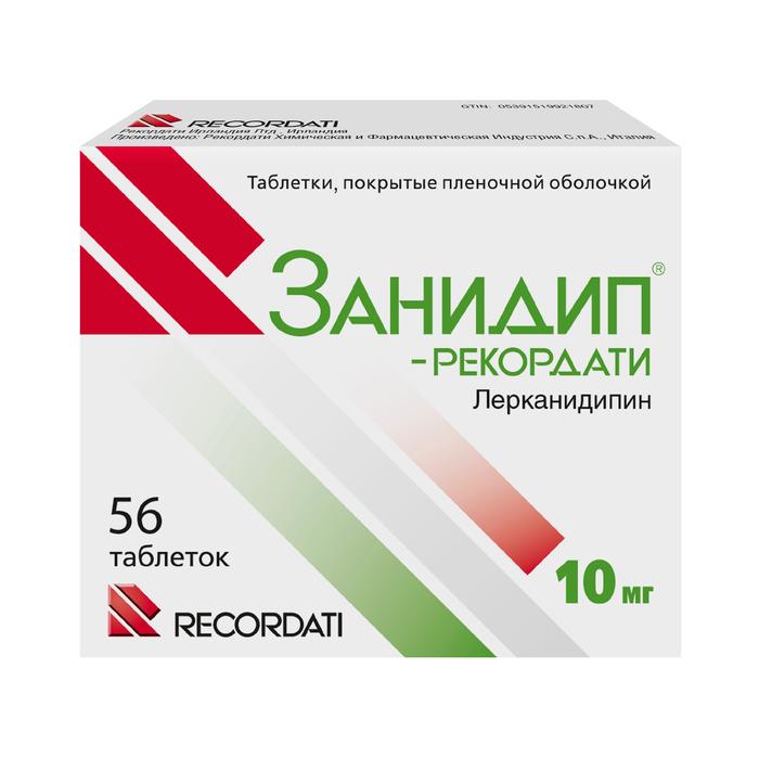 Изображение товара Занидип-рекордати таб п/об/пл 10мг №56 (Лерканидипин)