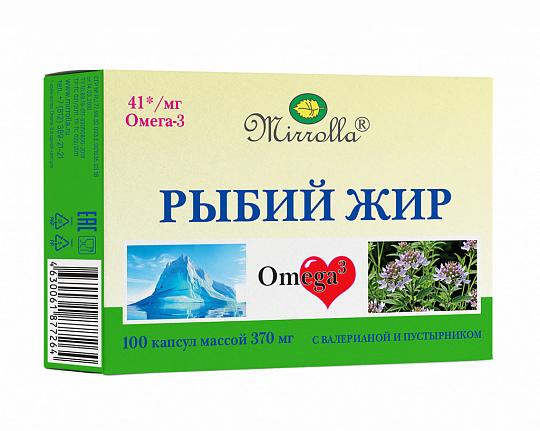 Изображение товара МИРРОЛЛА Рыбий жир капс. 370мг №100 масл. экс-кт пустырник/валериана