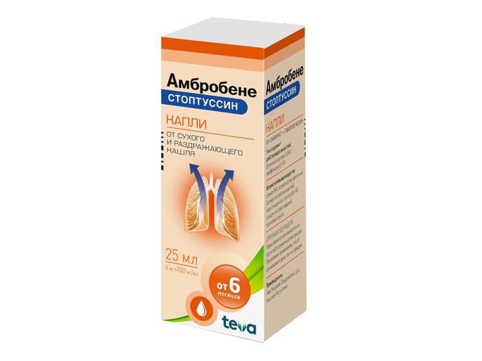 Изображение товара Амбробене стоптуссин капли 4мг + 100мг/мл 25мл