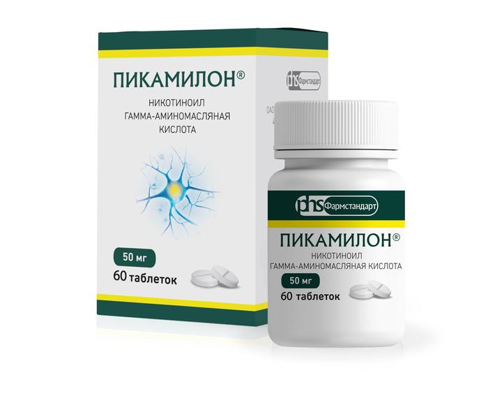 Изображение товара Пикамилон таб 50мг №60 /фармстандарт/ (Никотиноил гамма-аминомасляная к-та)