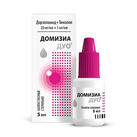 Изображение товара Домизиа дуо капли глазные 20мг/мл + 5мг/мл 5мл фл-кап. (Дорзоламид + Тимолол)
