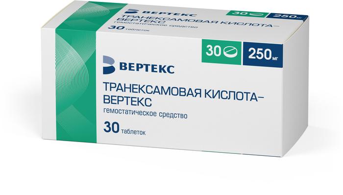 Изображение товара Транексамовая кислота-вертекс таб п/об/пл 250мг №30 (Транексамовая кислота)