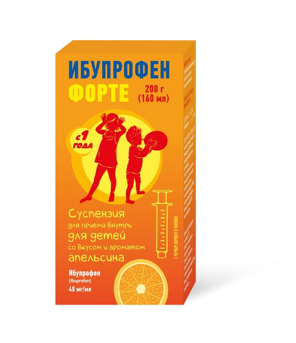 Изображение товара Ибупрофен форте суспензия д/внутр. прим. для детей 40мг/мл апельсин 200г (160мл) фл мерный шприц /фармстандарт/ (Ибупрофен)