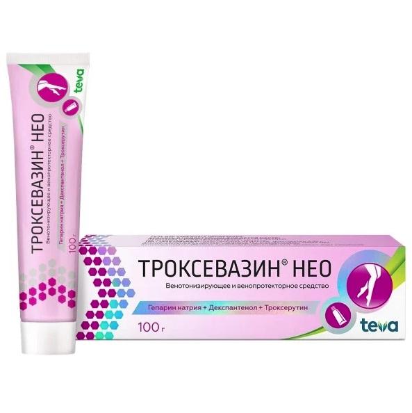 Изображение товара Троксевазин нео гель 100г туба (Гепарин натрия + Декспантенол + Троксерутин)