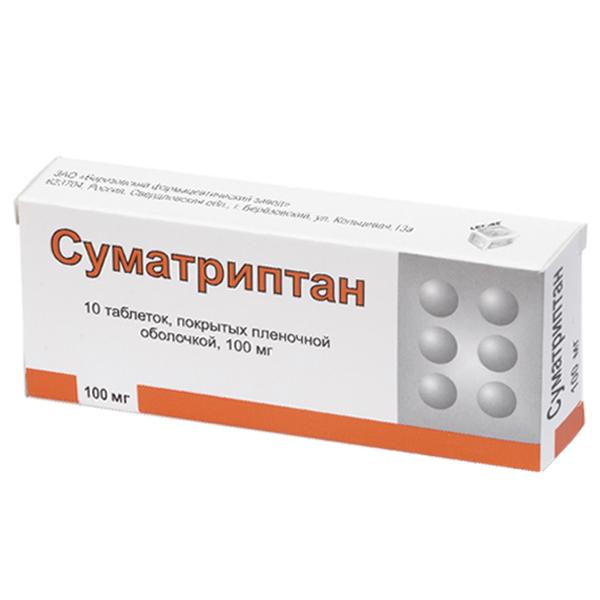 Изображение товара Суматриптан таблетки 100 мг №10 для купирования приступов мигрени
