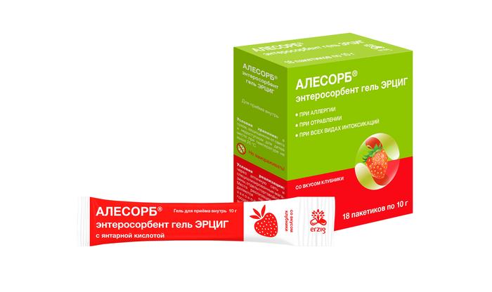 Изображение товара Алесорб Энтеросорбент гель Эрциг клубника 10г 18 стиков