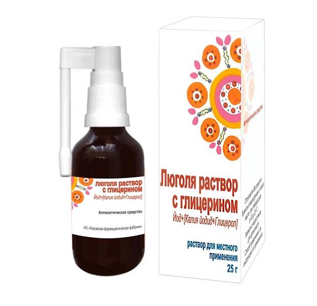 Изображение товара Люголя (люголь) р-р с глицерином р-р д/местн.прим. 25г фл в коплекте с насадкой-распылителем /кировская фф/ (Йод + Калия йодид + Глицерол)