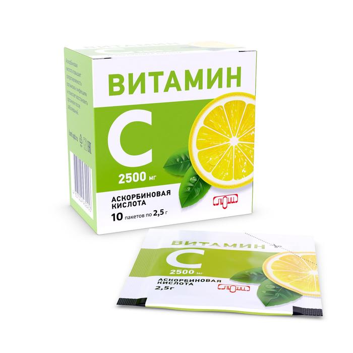 Изображение товара ВИТАМИН С Аскорбиновая к-та пор-к 2,5г пак №10 бад /люми/