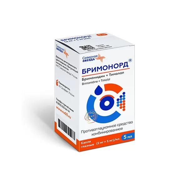 Изображение товара Бримонорд капли глазные 2мг/мл + 5мг/мл 5мл фл-кап. (Бримонидин + Тимолол)