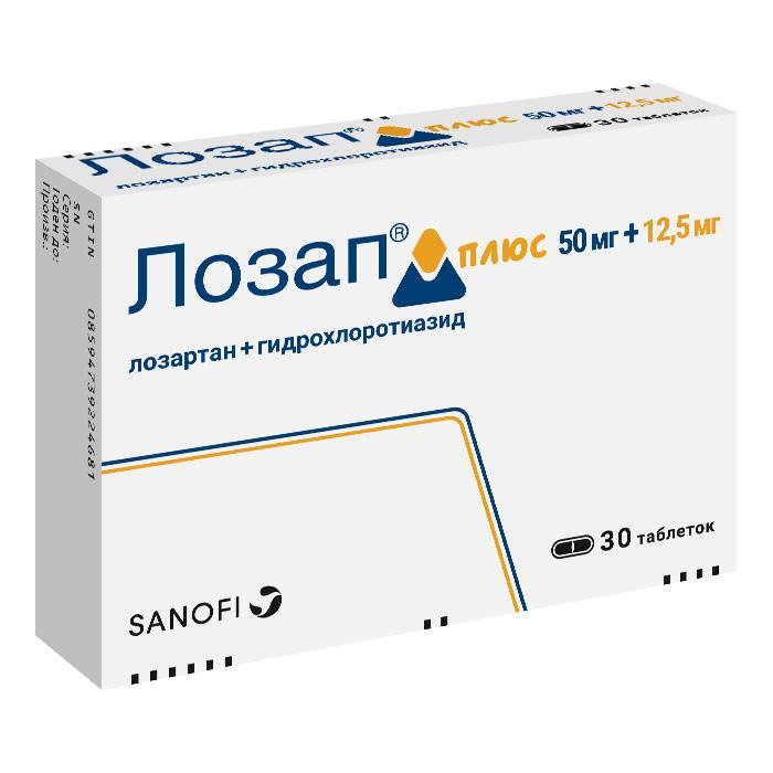 Изображение товара Лозап плюс Таблетки п/об/пл 12,5мг + 50мг №30 для лечения гипертензии