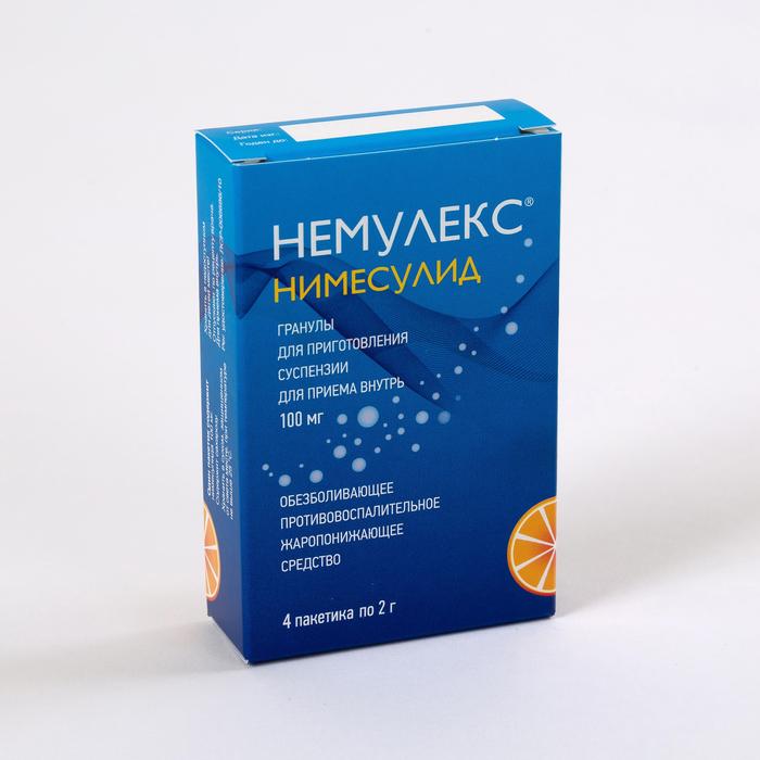 Изображение товара Немулекс гран. д/сусп. д/вн.прим. 100мг №4 пак. (Нимесулид)