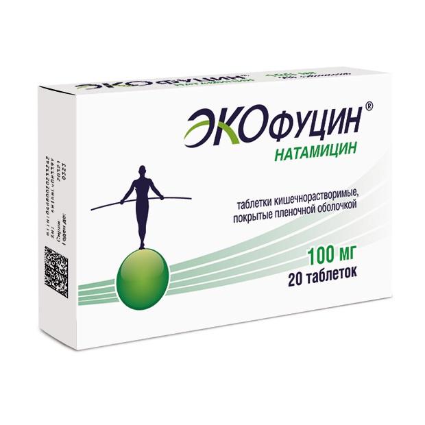 Изображение товара Экофуцин таб кишечнорастворимые п/об/пл 100мг №20 (Натамицин)