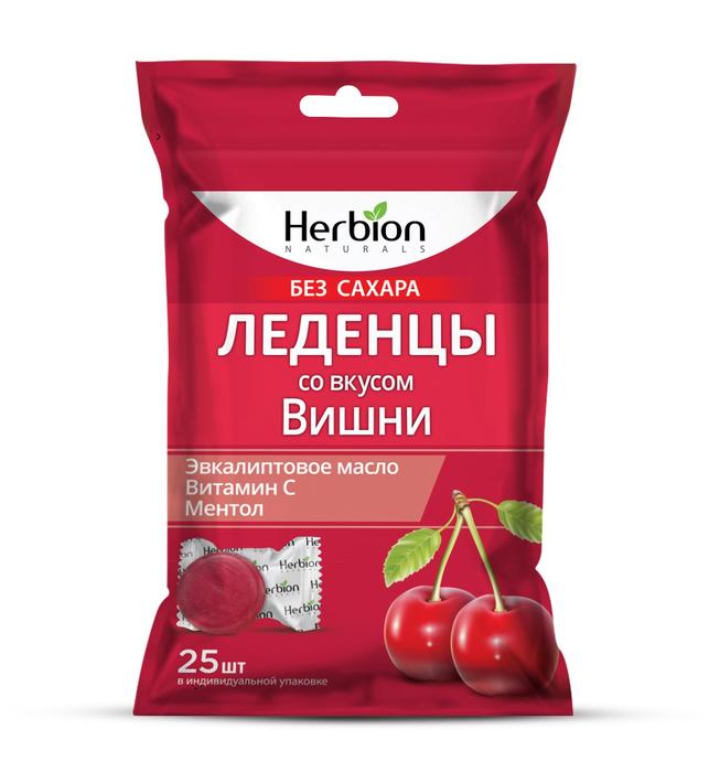 Изображение товара ХЕРБИОН Леденцы со вкусом вишни №25 без сахара с маслом эвкалипта/витамином С/ментолом (Herbion)