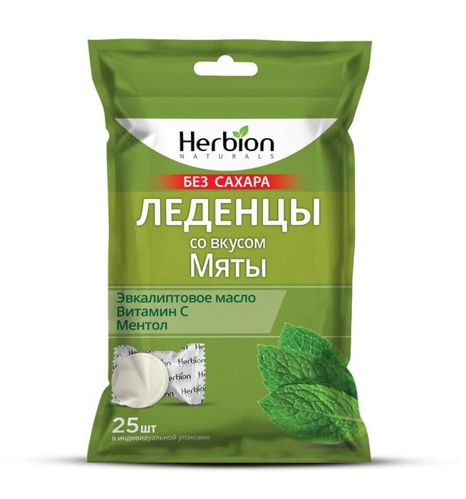 Изображение товара ХЕРБИОН Леденцы со вкусом мяты №25 без сахара с маслом эвкалипта/витамином С/ментолом (Herbion)
