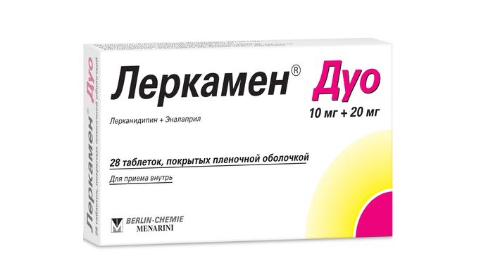 Изображение товара Леркамен дуо таб п/об/пл 10мг + 20мг №28 (Лерканидипин + Эналаприл)