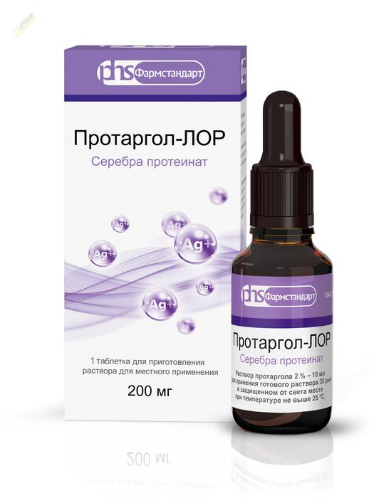 Изображение товара Протаргол-лор таб д/приг.р-ра д/местн.прим. 200мг №1 фл с крыш.-пипетк. /фармстандарт/ (Серебра протеинат)