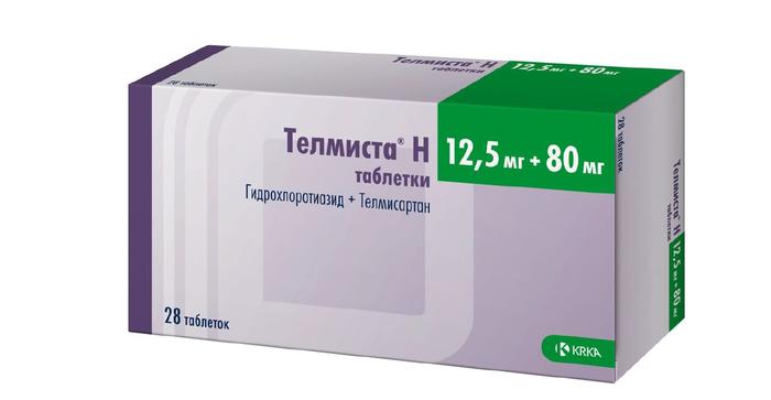 Изображение товара Телмиста н таб 12,5мг + 80мг №28 (Гидрохлоротиазид + Телмисартан)